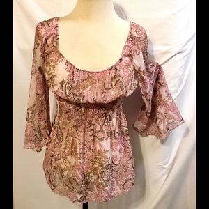 Jordache Pink & Purple Sheer Long Sleeve Blouse